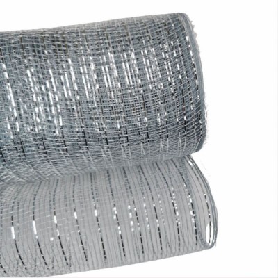 Metallic Decorative Deco Mesh 15cm - Silver Metallic Thread