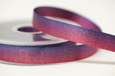 Ombre Metallic Satin Ribbon - Cerise / Purple 15mm