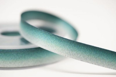 Ombre Metallic Satin Ribbon - Turquoise / Silver 15mm