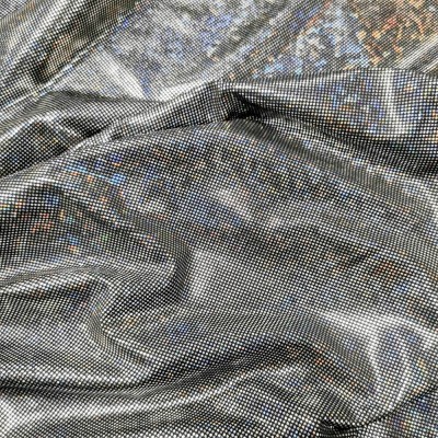 Foil Black with Silver Holo Dots Poly Spandex  2 Way Stretch Lycra Fabric