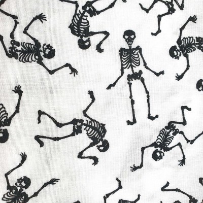 Dancing Skellingtons Print Fabric - Polycotton - White with Black Skellingtons