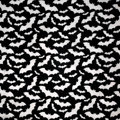 Flying Bats Print Fabric - Polycotton - Black with White Flying Bats