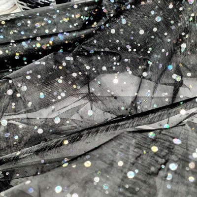 Diamante Sequin Voile - Black with Silver Holographics
