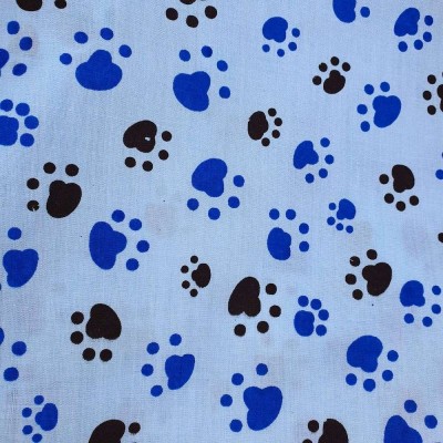 Polycotton Printed Fabric Paws - Blue with Black & Royal Blue Paws