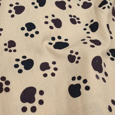 Polycotton Printed Fabric - Beige with Black & Brown Paws