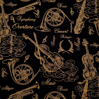 100% Cotton Digital Fabric Timeless Treasures - Music Black 