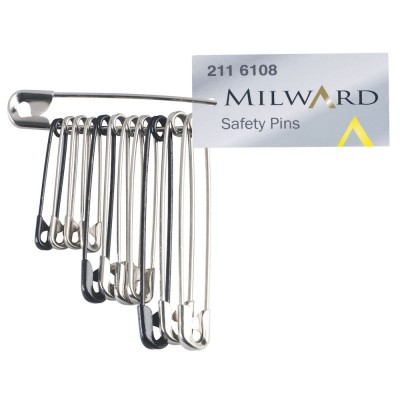Milward Safety Pins Silver & Black 28, 40, 50mm Bunch of 25