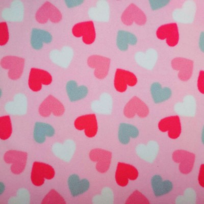 Printed Polar Fleece Fabric - Pink With Hearts