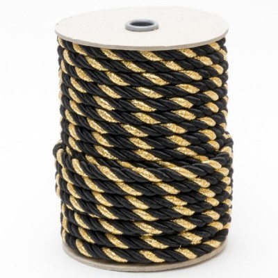 Lurex Metallic Rayon Rope Cord 7mm - Black & Gold