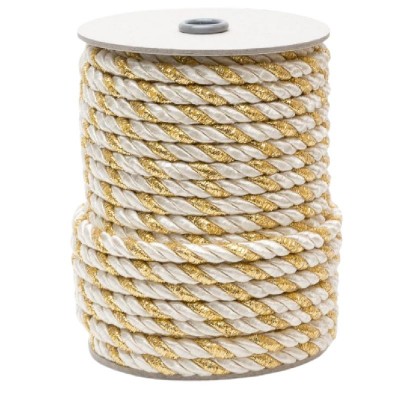 Lurex Metallic Rayon Rope Cord 7mm - Ivory & Gold