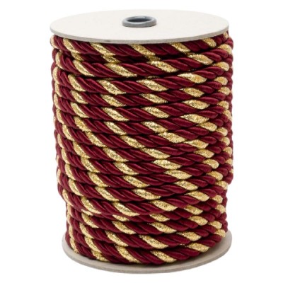 Lurex Metallic Rayon Rope Cord 7mm - Wine & Gold