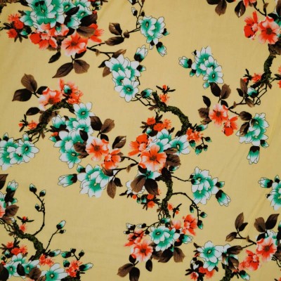 100% Viscose Floral Print Fabric - Deep Cream 150cm
