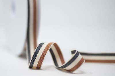 Woven Cotton Ribbon 15mm - Taupe Natural Navy