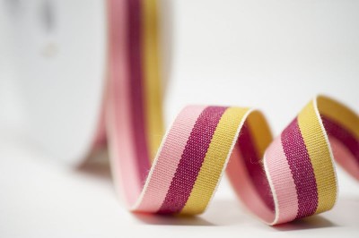 Woven Cotton Ribbon 25mm - Pink Raspberry Gold