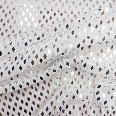 White with Silver Sequins Power Mesh Net Body Stocking Fabric 150cm 