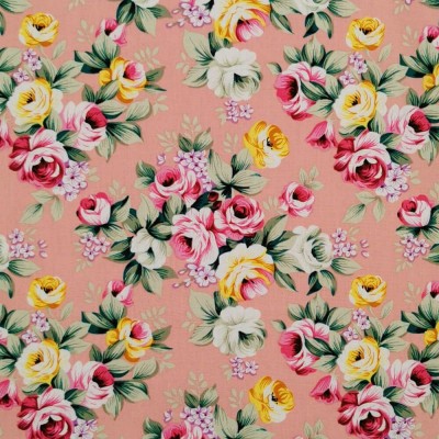 100% Cotton Print Fabric - Vintage Flowers - Pink