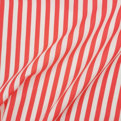 Printed Polycotton Fabric Medium Stripe - Red with White