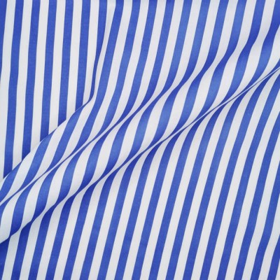 Printed Polycotton Fabric Medium Stripe - Med Blue with White