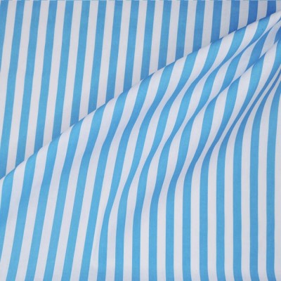 Printed Polycotton Fabric Medium Stripe - Bright Blue with White