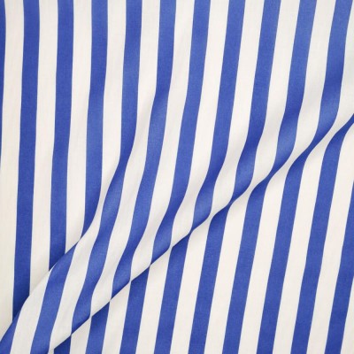Printed Polycotton Fabric Wide Stripe - Royal Blue with White