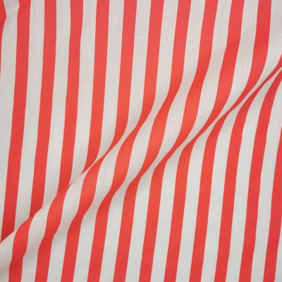 Printed Polycotton Fabric Wide Stripe - Red with White
