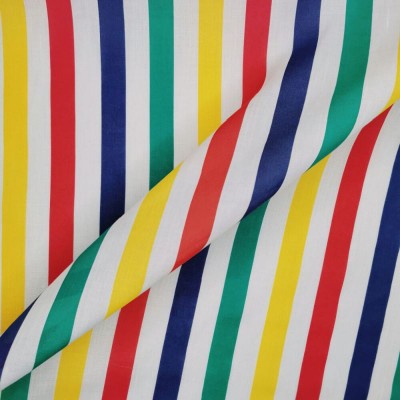 Printed Polycotton Fabric Wide Stripe - White with Multi Colour 23mm Stripes