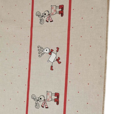 Linen Look Half Panama Fabric - Cute Christmas Reindeers 3 - Spots