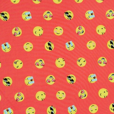 Printed Poly Cotton Fabric Designs By Libby Emojis - Red