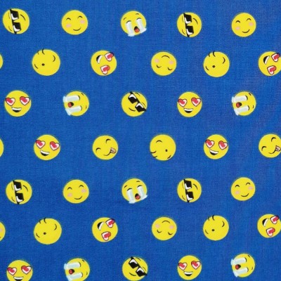 Printed Poly Cotton Fabric Designs By Libby Emojis - Navy