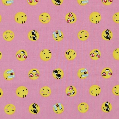 Printed Poly Cotton Fabric Designs By Libby Emojis - Pink