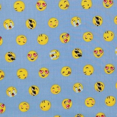 Printed Poly Cotton Fabric Designs By Libby Emojis - Blue