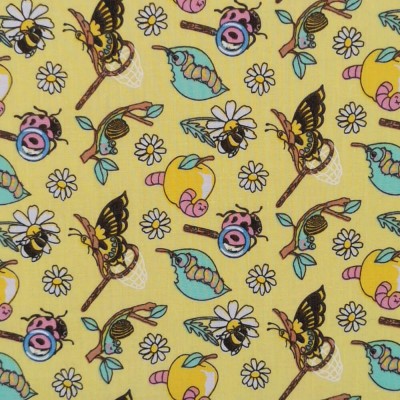 Printed Polycotton Fabric - Designs By Libby Mini Beasts - Lemon