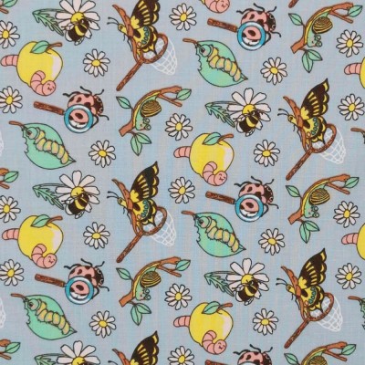 Printed Polycotton Fabric - Designs By Libby Mini Beasts - Blue
