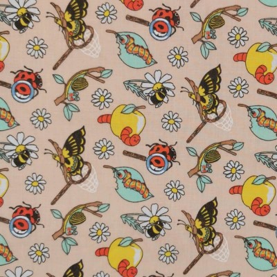 Printed Polycotton Fabric - Designs By Libby Mini Beasts - Peach
