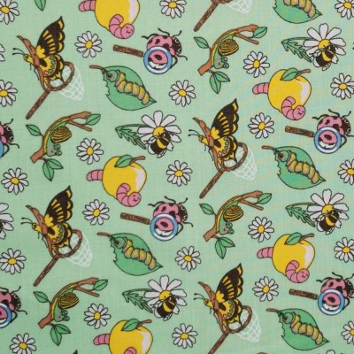 Printed Polycotton Fabric - Designs By Libby Mini Beasts - Green