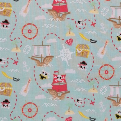 Printed Polycotton Fabric - Designs By Libby Treasure Hunt - Blue