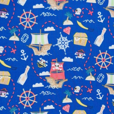 Printed Polycotton Fabric - Designs By Libby Treasure Hunt - Navy