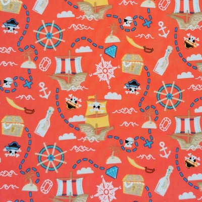 Printed Polycotton Fabric - Designs By Libby Treasure Hunt - Red