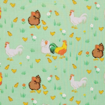 Printed Polycotton Fabric - Designs By Libby Chicken Family - Green