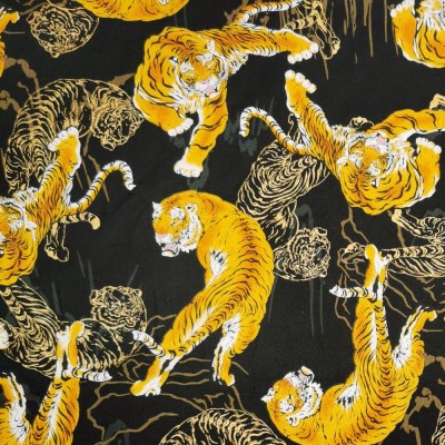 100% Cotton Fabric Print by Nutex - Tora Tigers - Black