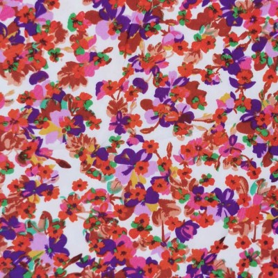 100% Polyester Soft Touch Fabric - Ditsy Flowers - Red and Purple