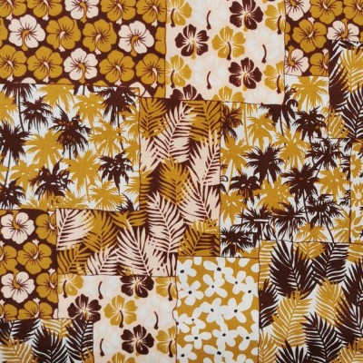 100% Cotton Poplin Fabric - Patchwork Flowers Mustard