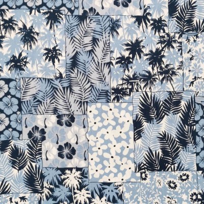 100% Cotton Poplin Fabric - Patchwork Flowers Blue