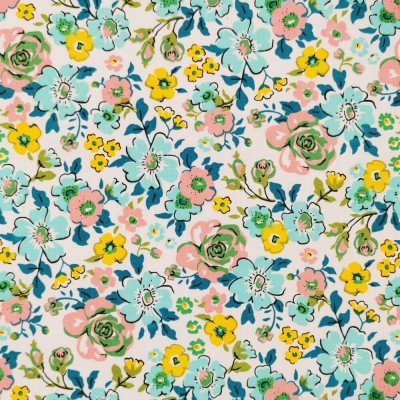 100% Organic Cotton Poplin Fabric - Small Flowers - Sky