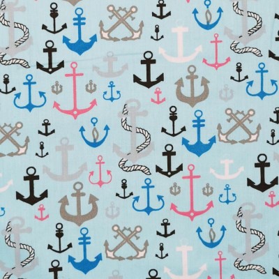 100% Organic Cotton Poplin Fabric - Nautical - Sky