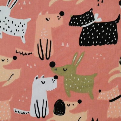 100% Organic Cotton Poplin Fabric - Dogs - Pink