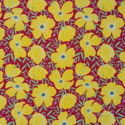 Polycotton Printed Fabric Morris Floral - Wine