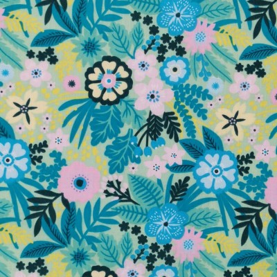 Polycotton Printed Fabric Floral Fields - Sage