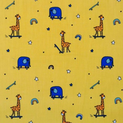 Polycotton Printed Fabric Animals Skoot - Mustard