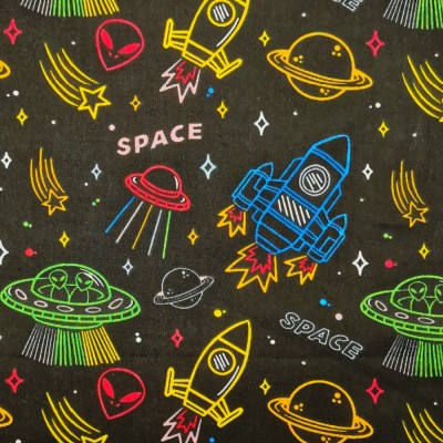 Polycotton Printed Fabric Space Jam - Black